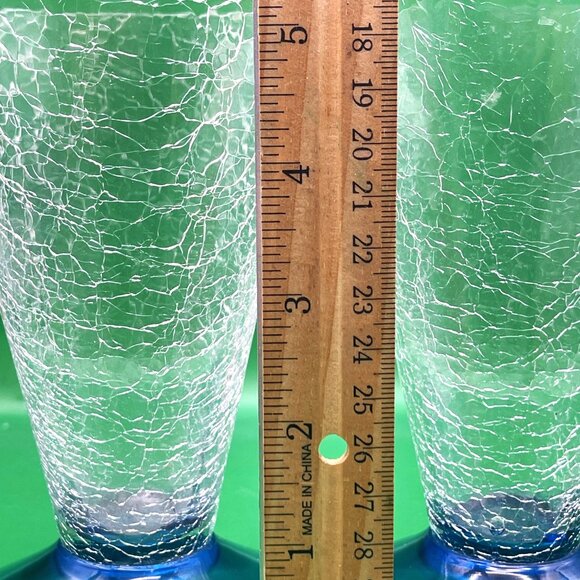 Mid Century Barware Drinking Glasses Crackle Glass Cone Shape Blue Base Set of 2 - Picture 3 of 13